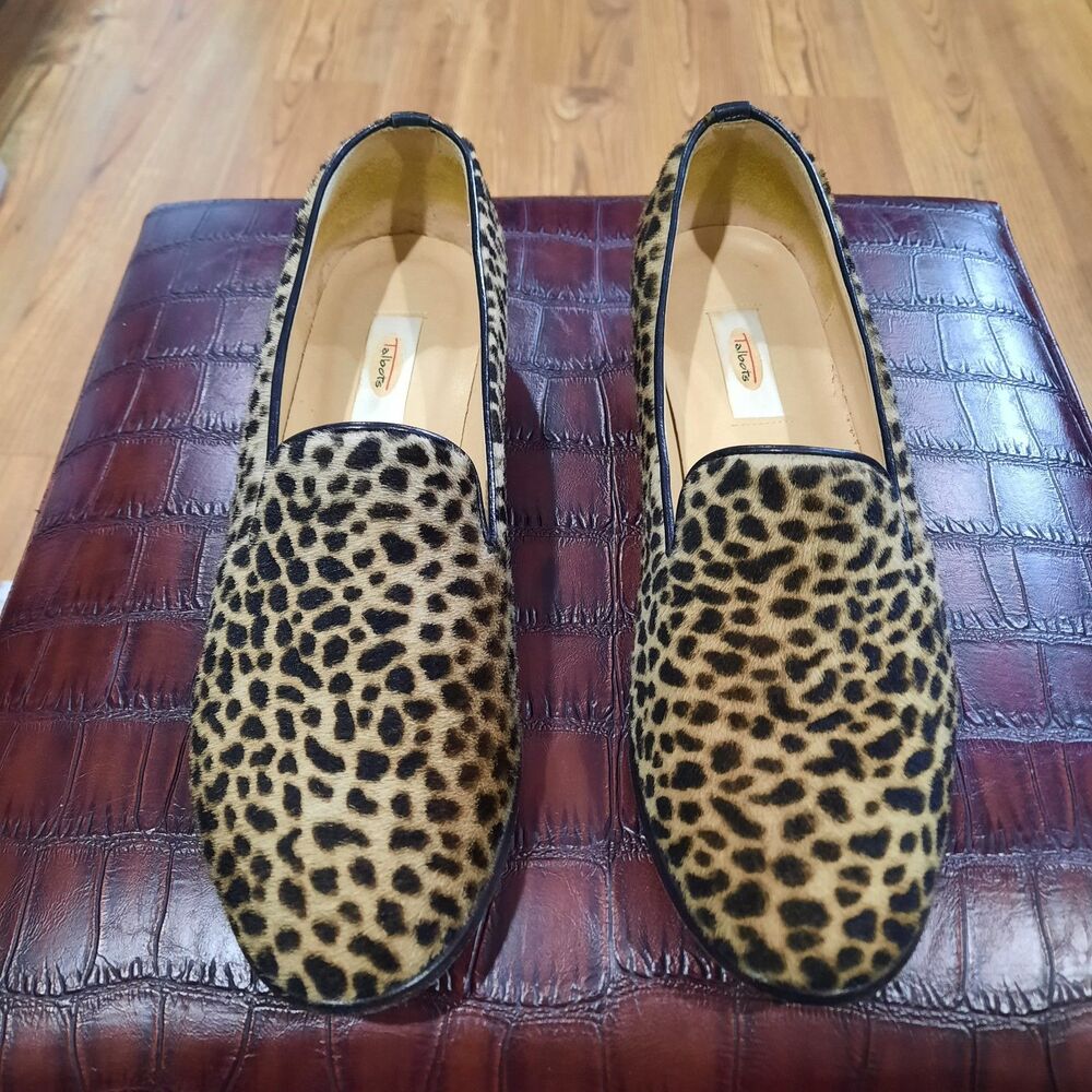 Talbots Leopard Print Calf Hair Loafers Smoking Flats Slip On Shoes Size 10M - Picture 3 of 11